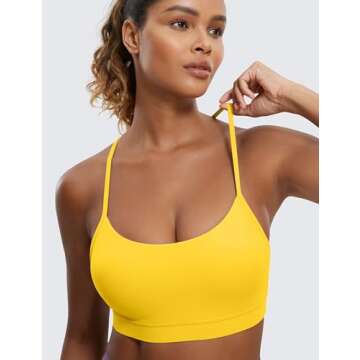 CRZ YOGA Butterluxe Womens Y Back Sports Bra - Padded Racerback Low Impact Spaghetti Thin Strap Workout Yoga Top High Visibility Yellow Medium