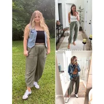 Xiaoxuemeng Womens Baggy Wide Leg Pants Casual Elastic Waisted Palazzo Harem Pants with Pockets (Green-S)