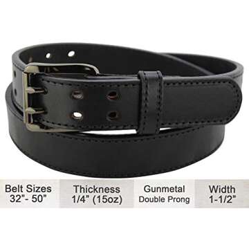 Bullhide Belts Mens Leather Double Prong Belt, Genuine Full Grain Stitched Leather Belts 1.50" Wide CCW Carry Made in the USA