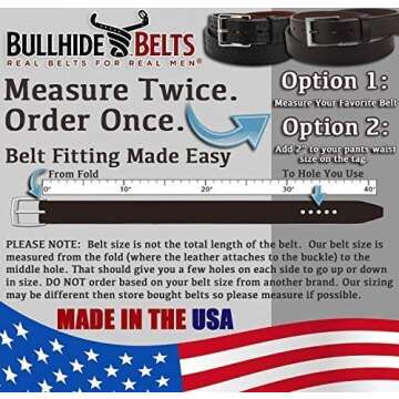 Bullhide Belts Mens Leather Double Prong Belt, Genuine Full Grain Stitched Leather Belts 1.50" Wide CCW Carry Made in the USA