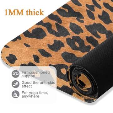 Kigai Yoga Mat Leopard Print Fitness Mat Eco-Friendly Non Slip Portable Foldable Floor Workouts Mat for Pilates Home Gym Exercise Beach 70.8x26 inch