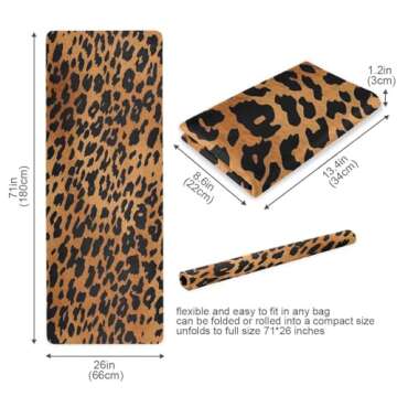 Kigai Yoga Mat Leopard Print Fitness Mat Eco-Friendly Non Slip Portable Foldable Floor Workouts Mat for Pilates Home Gym Exercise Beach 70.8x26 inch
