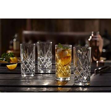 Royalty Art Kinsley Tall Highball Glasses Set of 8, 12 Ounce Cups, Textured Designer Glassware for D...