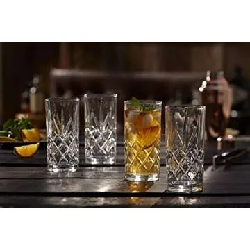 Royalty Art Kinsley Tall Highball Glasses Set of 8, 12 Ounce Cups, Textured Designer Glassware for D...
