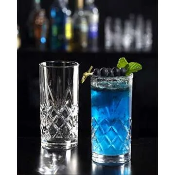 Royalty Art Kinsley Tall Highball Glasses Set of 8, 12 Ounce Cups, Textured Designer Glassware for Drinking Water, Beer, or Soda, Trendy and Elegant Dishware, Dishwasher Safe (Hiball)