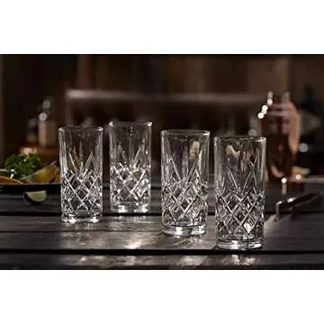 Royalty Art Kinsley Tall Highball Glasses Set of 8, 12 Ounce Cups, Textured Designer Glassware for Drinking Water, Beer, or Soda, Trendy and Elegant Dishware, Dishwasher Safe (Hiball)