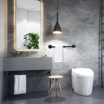 HouseAid 24 Inch Industrial Pipe Towel Bar - Matte Black Iron Towel Holder for Bathroom & Kitchen