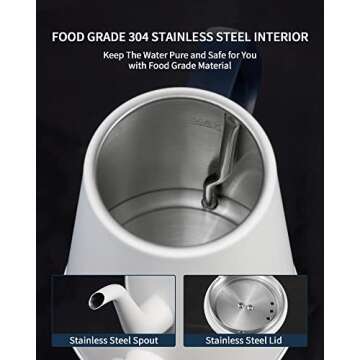 DmofwHi Gooseneck Electric Kettle(1.0L),1000W Electric Tea Kettle of 304 Stainless Steel,Auto Shut off,Coffee Kettle for Pour Over and Tea -White