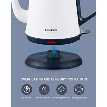 DmofwHi Gooseneck Electric Kettle(1.0L),1000W Electric Tea Kettle of 304 Stainless Steel,Auto Shut off,Coffee Kettle for Pour Over and Tea -White