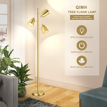QiMH Tree Floor Lamp with 3 Adjustable Bulbs