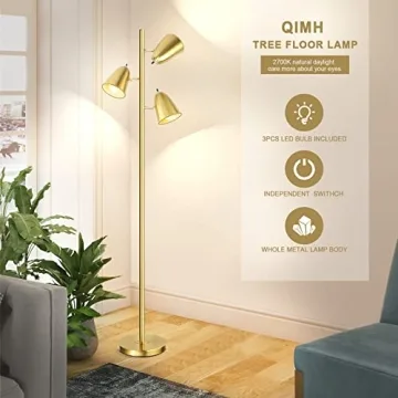 QiMH Tree Floor Lamp with 3 Adjustable Bulbs