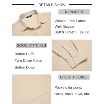 COOFANDY Men's Wrinkle-Free Button Down Shirt - Light Khaki