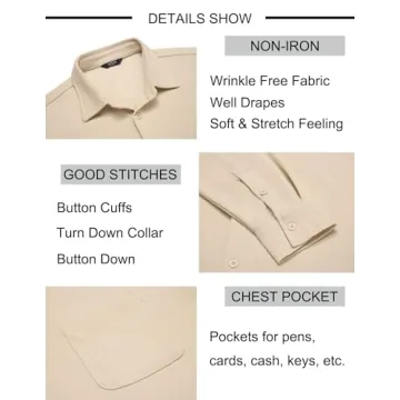 COOFANDY Men's Wrinkle-Free Button Down Shirt - Light Khaki