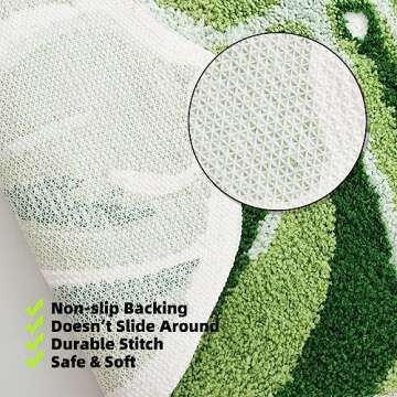 Panstar Large Monstera Leaf Bath Mat, Non Slip Green Plant Bathroom Rug, Absorbent Cute Palm Shaped Bathtub Rug Bathroom Plush Shower Rugs (32"X26")