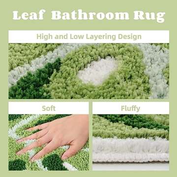 Panstar Large Monstera Leaf Bath Mat, Non Slip Green Plant Bathroom Rug, Absorbent Cute Palm Shaped Bathtub Rug Bathroom Plush Shower Rugs (32"X26")