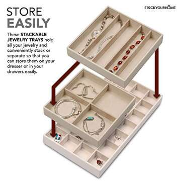 Stock Your Home Stackable Jewelry Organizer Trays for Jewelry Showcase Display & Jewelry Storage Holder for Earrings, Bracelets, Necklaces & Rings - Set of 3