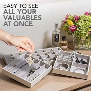Stock Your Home Stackable Jewelry Organizer Trays for Jewelry Showcase Display & Jewelry Storage Holder for Earrings, Bracelets, Necklaces & Rings - Set of 3