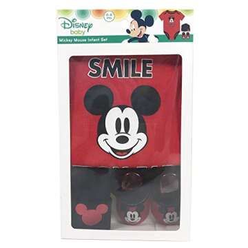 Disney Infant Baby Boys Mickey Mouse Smile Ear Onesie 3-Piece Set in Gift Box Size 0-6 Months