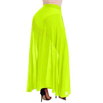 XAKALAKA Women's Sheer Slit Sarong Sexy Swimwear Cover up Belted Wrap Maxi Skirt Neon-Yellow