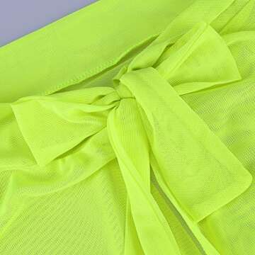 XAKALAKA Women's Sheer Slit Sarong Sexy Swimwear Cover up Belted Wrap Maxi Skirt Neon-Yellow
