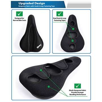 WINNINGO Gel Bike Seat Cover - Soft Gel Bicycle Saddle Cushion for Narrow Seat Mountain Saddle with Velcro, Elastic Fabrics