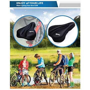 WINNINGO Gel Bike Seat Cover - Soft Gel Bicycle Saddle Cushion for Narrow Seat Mountain Saddle with Velcro, Elastic Fabrics
