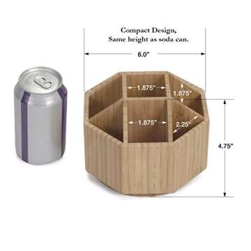 MobileVision Bamboo Rotating Makeup Organizer, Multiple Compartments, 9 Sections for Cosmetic Brushe...