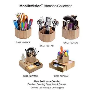 MobileVision Bamboo Rotating Makeup Organizer, Multiple Compartments, 9 Sections for Cosmetic Brushes, Lipsticks, Eye Liners, Accessories, Beauty Products & More