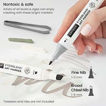 ARTEZA Art Alcohol Markers Set of 36 Grayscale Dual Tip Markers with Organizer Box, Medium Chisel and Fine Nib