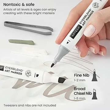 ARTEZA Art Alcohol Markers Set of 36 Grayscale Dual Tip Markers with Organizer Box, Medium Chisel and Fine Nib