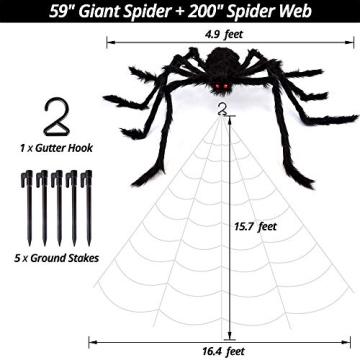 Giant Halloween Spider Web & 59" Spider Decoration