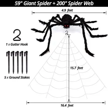 Giant Halloween Spider Web & 59" Spider Decoration