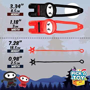 PICK A TOY 12 Pc. Ninja Toys Set with Stretchy Flying Ninjas and Colorful Throwing Stars Slingshots,...