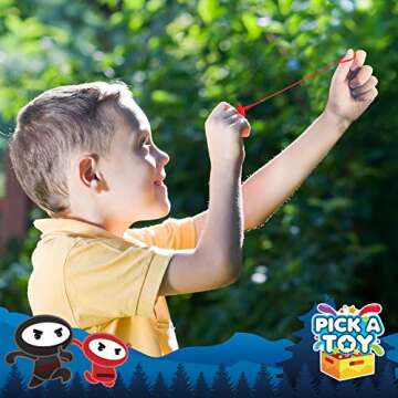 PICK A TOY 12 Pc. Ninja Toys Set with Stretchy Flying Ninjas and Colorful Throwing Stars Slingshots, Flexible and Sticky Elastic, Fun Birthday Party Favors for Boys and Girls