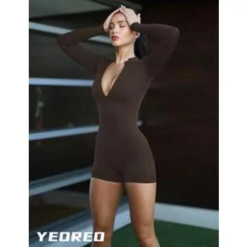 YEOREO Women Long Sleeve Workout Jumpsuit for Fitness