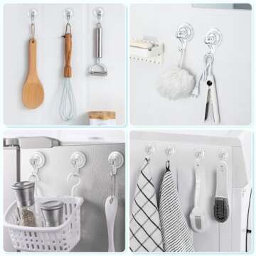 VIS'V Suction Cup Hooks, Small Clear Shower Suction Hooks Heavy Duty Vacuum Suction Cups with Hooks Removable Reusable Bathroom Suction Hooks for Tile Wall Window Glass Door 4 Pcs