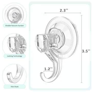 VIS'V Suction Cup Hooks, Small Clear Shower Suction Hooks Heavy Duty Vacuum Suction Cups with Hooks Removable Reusable Bathroom Suction Hooks for Tile Wall Window Glass Door 4 Pcs