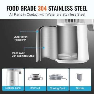 VEVOR Water Distiller 1.1 Gal Pure Water Maker for Home