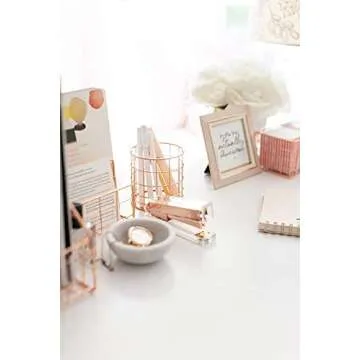 Blu Monaco Rose Gold Desk Organizer - 5 Piece Desk Accessories Set - Letter - Mail Organizer, Paper-Document Tray, Pen Cup, Magazine File Holder - Rectangle Pattern - Office Supplies Stationery Décor