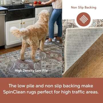 nuLOOM 5' x 8' SpinClean Machine Washable Stain-Resistant Area Rug with Non Slip Backing, Low Profile for Living Room, Bedroom, and Dining Room, Gracie Peach
