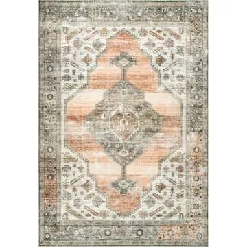 nuLOOM 5' x 8' SpinClean Machine Washable Stain-Resistant Area Rug with Non Slip Backing, Low Profile for Living Room, Bedroom, and Dining Room, Gracie Peach