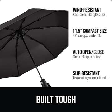 Gorilla Grip Windproof Compact Stick Umbrella for Rain, Travel One-Click Automatic Open and Close, L...