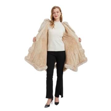 AOWITH Faux Leather Jacket for Women with Faux Fur Collar Long Sleeve Parka with Pockets Warm Winter...