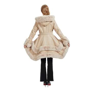 AOWITH Faux Leather Jacket for Women with Faux Fur Collar Long Sleeve Parka with Pockets Warm Winter Parka Coat with Belt Plus Size Outerwear GK047-BLACK-L