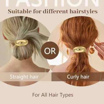 2PCS Gold Hair Ties, Gold Hair Accessories for Women, Metal Hair Ties for Think Hair, Elegant and Durable Geometric Design, Hair Cuffs Stretchy Non-Damage Ponytail Holders