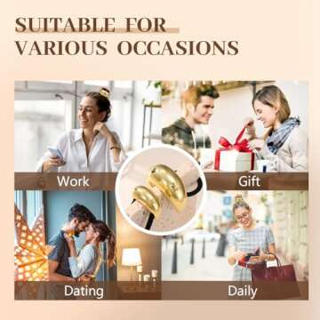 2PCS Gold Hair Ties, Gold Hair Accessories for Women, Metal Hair Ties for Think Hair, Elegant and Durable Geometric Design, Hair Cuffs Stretchy Non-Damage Ponytail Holders