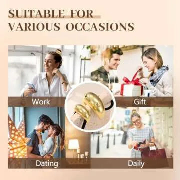 2PCS Gold Hair Ties, Gold Hair Accessories for Women, Metal Hair Ties for Think Hair, Elegant and Durable Geometric Design, Hair Cuffs Stretchy Non-Damage Ponytail Holders