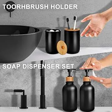 MIERTING Black Bathroom Accessories Set with Pump and Storage