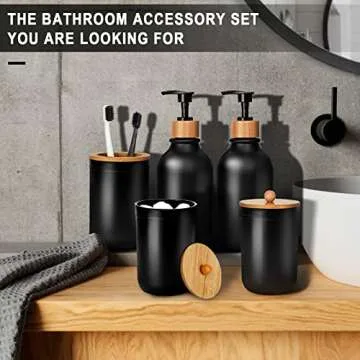 MIERTING Black Bathroom Accessories Set with Pump and Storage