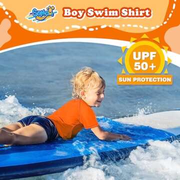Boys Rash Guard Short Sleeve, Orange UPF 50+ Sun Protection Rashguard Slim Fit Swim Shirt Fishing Su...